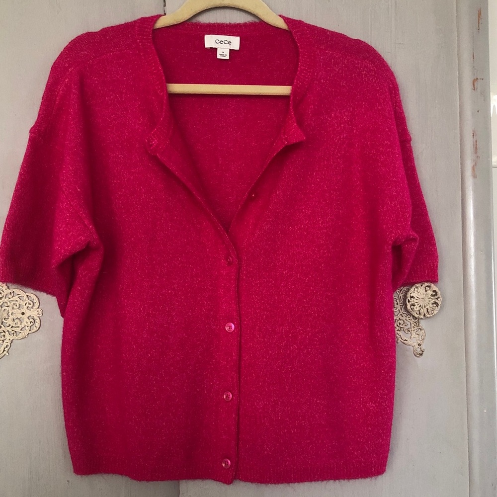 CeCe Vibrant Pink Knit Cardigan
